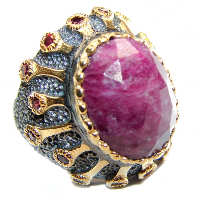 Large genuine Ruby 18K Gold over .925 Sterling Silver Statement Italy made ring; s. 7