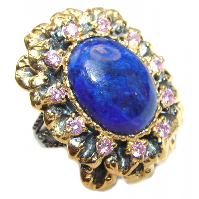 Large Natural Lapis Lazuli 18K Gold over .925 Sterling Silver handcrafted ring size 7 3/4