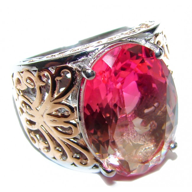 HUGE oval cut Pink Tourmaline 18K Gold over .925 Sterling Silver handcrafted Ring s. 6