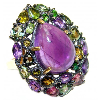 Natural Amethyst Chrome Diopside 18K Gold over .925 Sterling Silver handmade ring s. 6 1/4