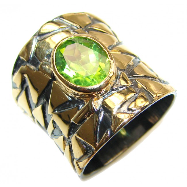 Energizing genuine Peridot 18K Gold over .925 Sterling Silver handcrafted Ring size 5 3/4