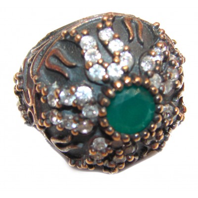 Victorian Style created Emerald & White Topaz Sterling Silver Ring s. 6