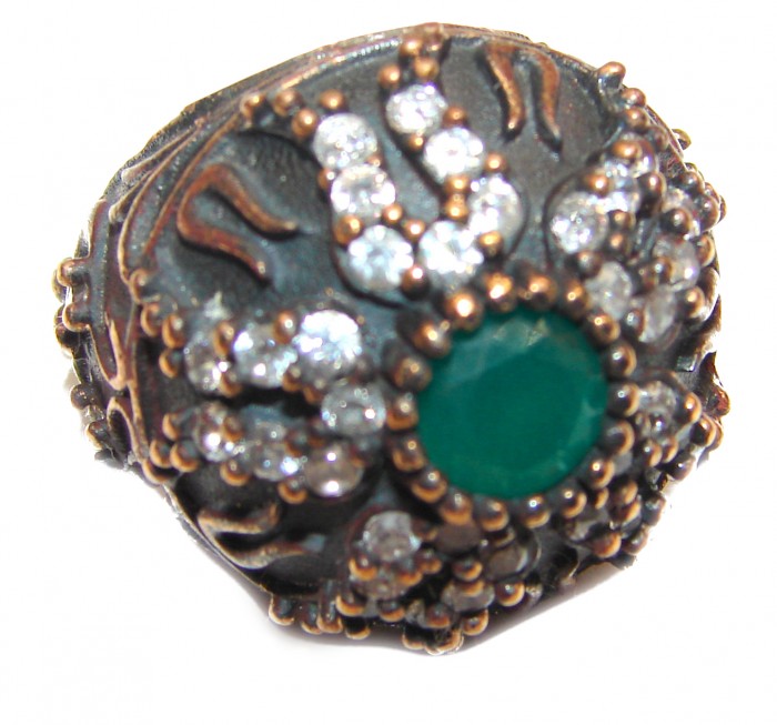 Victorian Style created Emerald & White Topaz Sterling Silver Ring s. 6