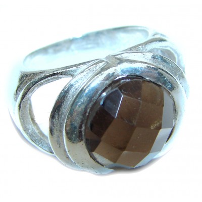 Large Authentic Smoky Topaz .925 Sterling Silver handcrafted ring; s. 5 3/4