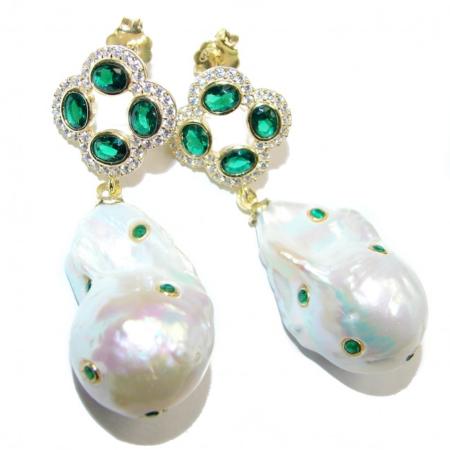 Precious genuine Mother of Pearl 24K Gold over .925 Sterling Silver earrings