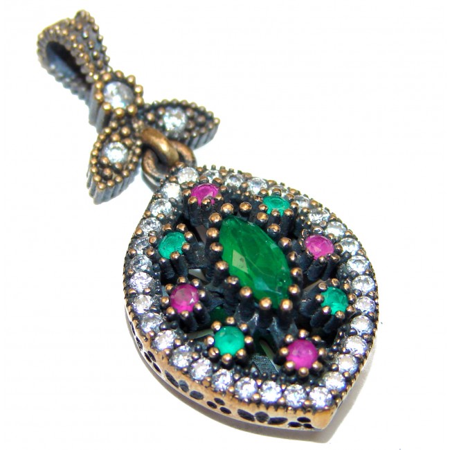 Victorian Style created Emerald Sterling Silver Pendant