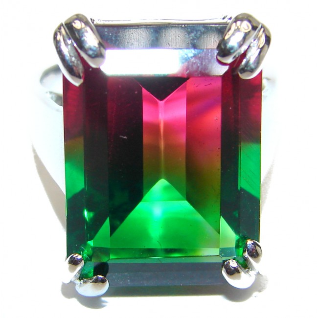 HUGE 26ctw emerald cut Volcanic Tourmaline .925 Sterling Silver handcrafted Ring s. 6 1/4