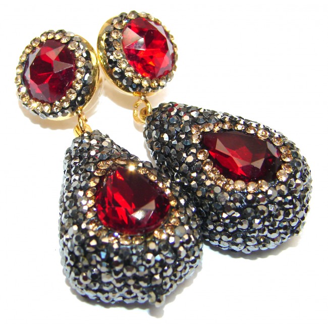 Huge Incredible Red Topaz Spinel .925 Sterling Silver handcrafted earrings