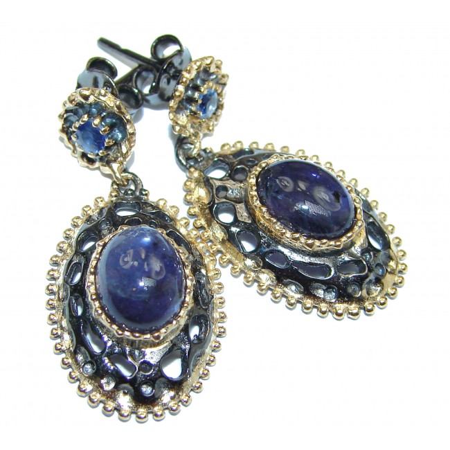 Vintage Design Kyanite two tones .925 Sterling Silver handcrafted earrings