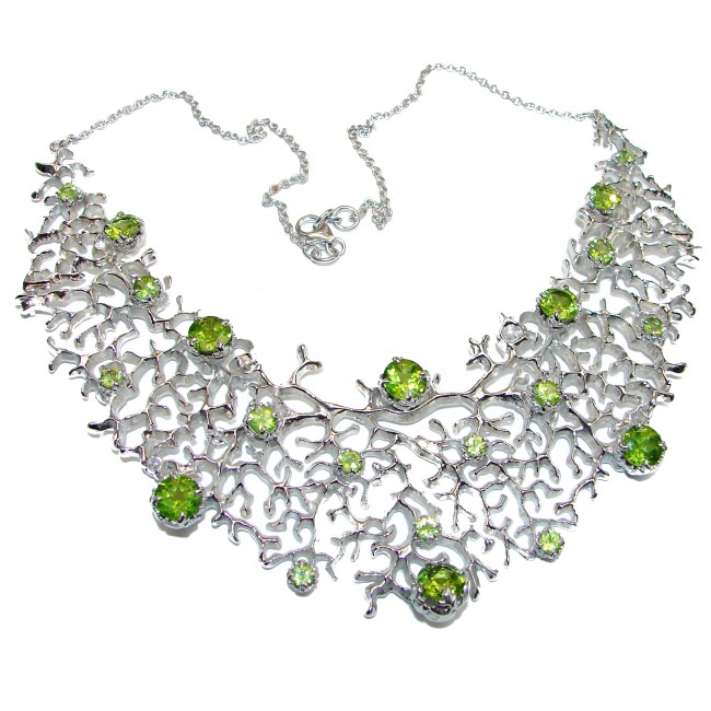 Large Green Reef authentic Peridot .925 Sterling Silver handcrafted Statement necklace