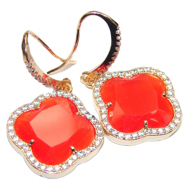 Classy Clover Carnelian 18K Gold over .925 Sterling Silver handcrafted earrings