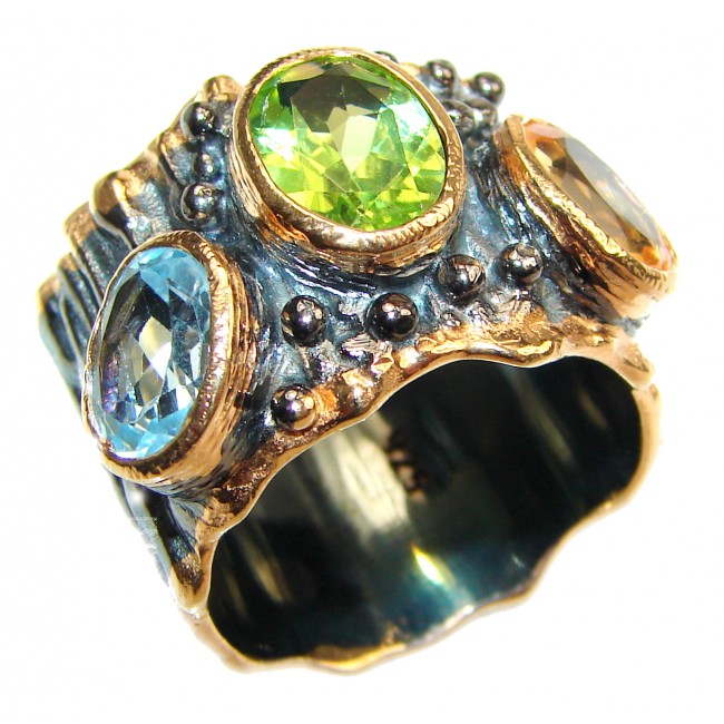Energizing authentic Peridot 18K Gold over .925 Sterling Silver handmade Ring size 7 1/2