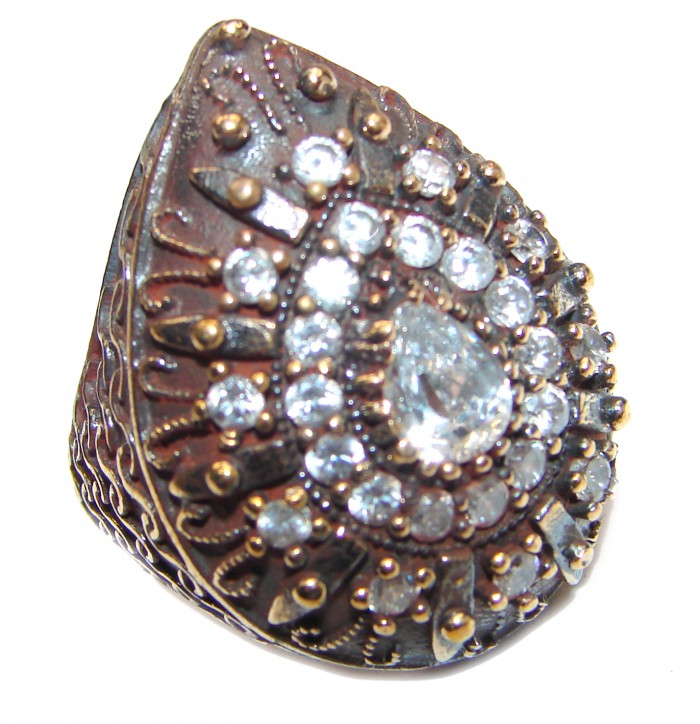 Large Victorian Style White Topaz Sterling Silver ring; s. 5 3/4