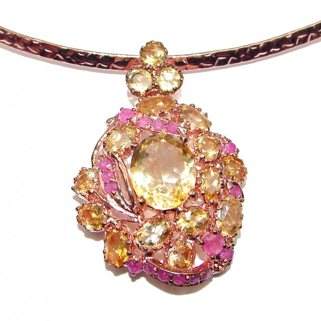 Luxurious Natural Rich Ruby Citrine .925 Sterling Silver handcrafted Necklace
