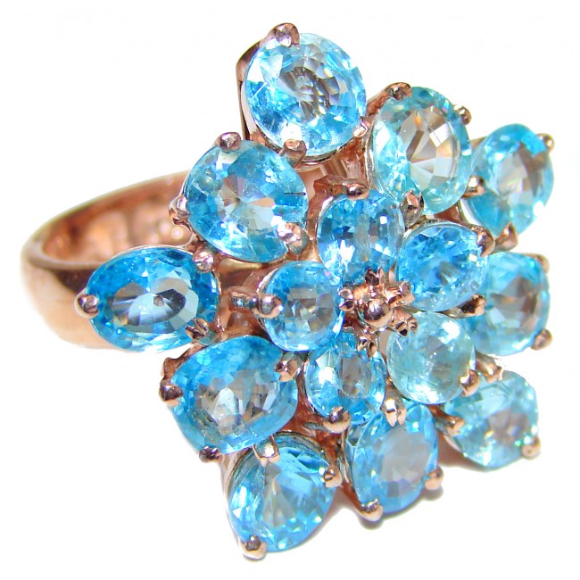 Swiss Blue Topaz rose Gold over .925 Sterling Silver handmade Cocktail Ring size 8