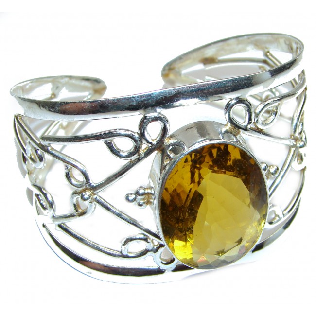 Huge Perfection Sunny Golden Topaz .925 Sterling Silver Bracelet / Cuff