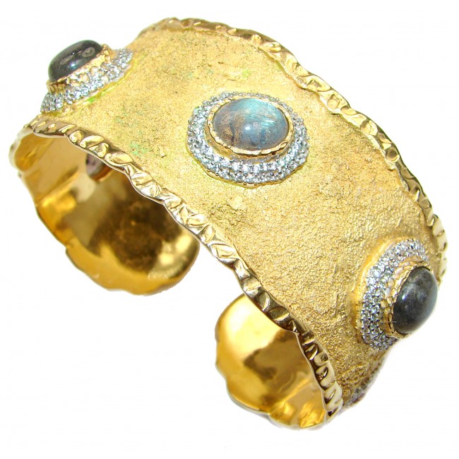 Enchanted Beauty Labradorite 24K Gold over .925 Sterling Silver handcrafted Bracelet / Cuff
