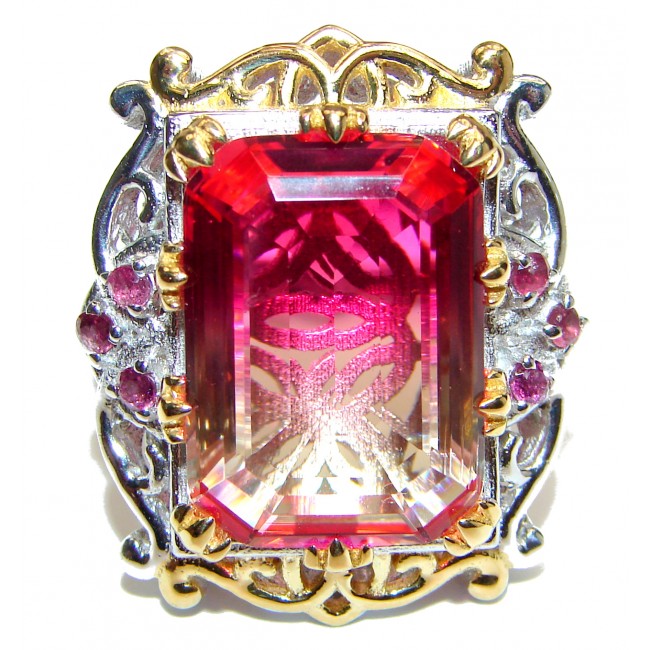 Huge Top Quality Volcanic Pink Tourmaline color Topaz .925 Sterling Silver handcrafted Ring s. 8 3/4