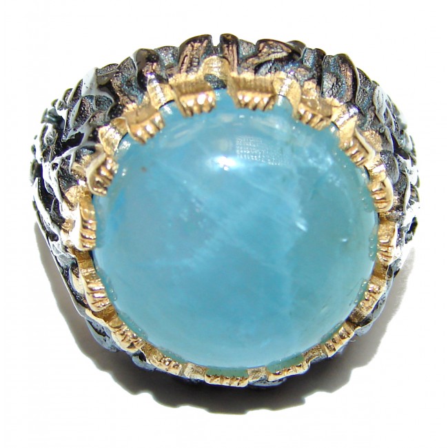 Genuine Aquamarine 14K Gold over .925 Sterling Silver handmade Cocktail Ring s. 7 1/4
