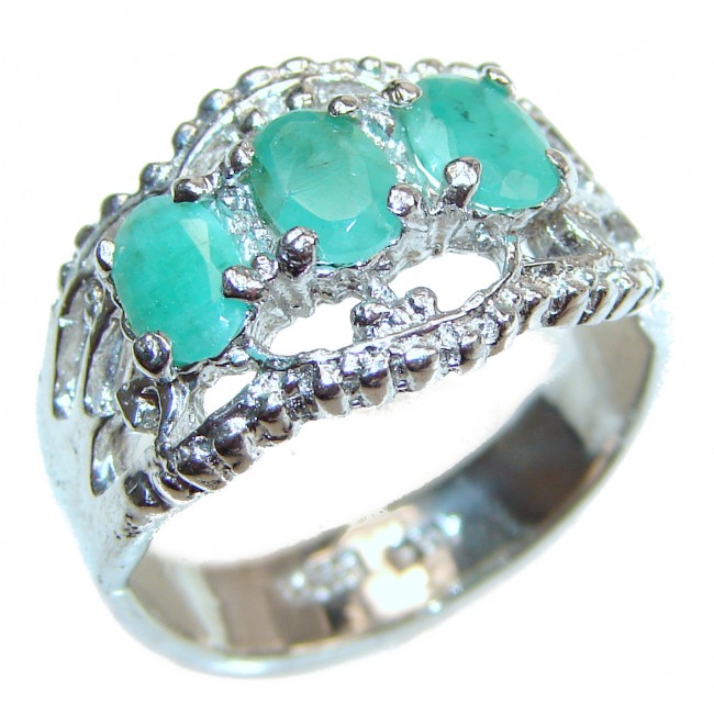 Genuine Emerald .925 Sterling Silver Statement ring; s. 9