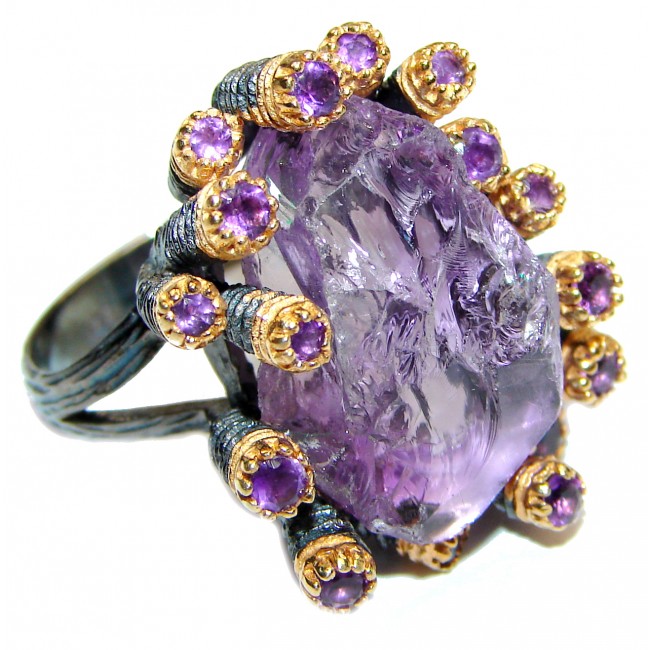 Jumbo Vintage Style Rough Amethyst .925 Sterling Silver handmade Cocktail Ring s. 6 1/4
