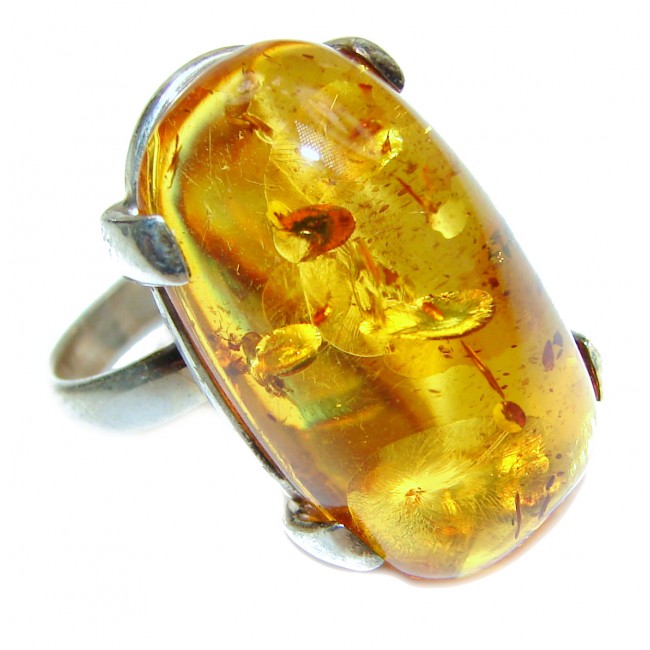 LARGE Genuine Baltic Amber .925 Sterling Silver handmade Ring size 8 adjustable