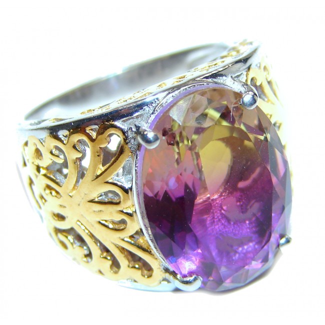 HUGE oval cut Ametrine 18K Gold over .925 Sterling Silver handcrafted Ring s. 8 1/4