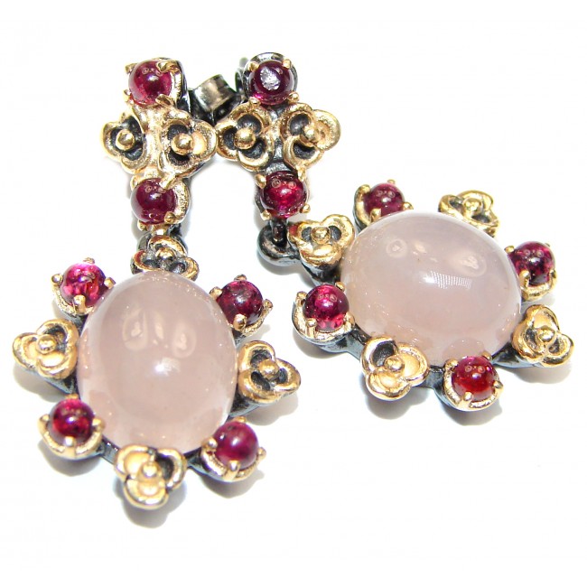 Authentic Rose Quartz 14K Gold over .925 Sterling Silver handmade earrings