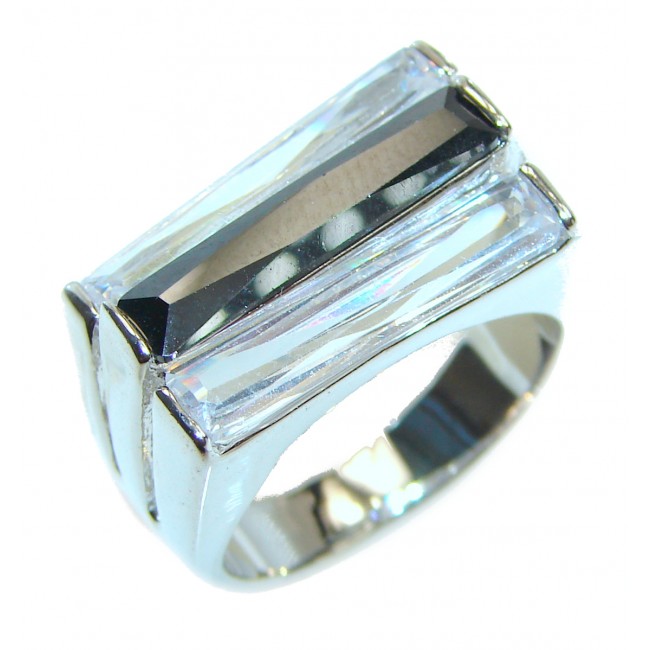 Black and White Cubic Zirconia .925 Sterling Silver Cocktail ring s. 8