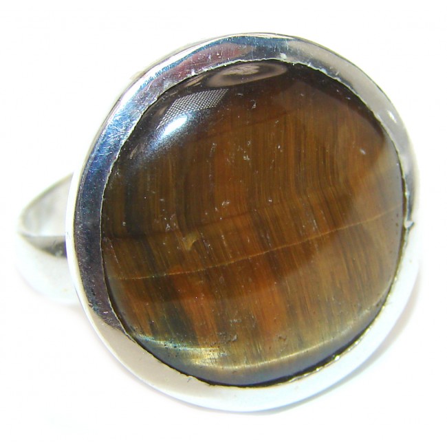 Bold Silky Golden Tigers Eye .925 Sterling Silver handmade ring s. 8 1/2