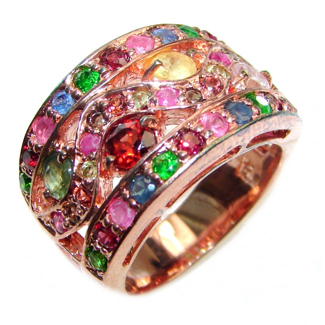 Natural Watermelon Tourmaline 24K Rose Gold over .925 Sterling Silver Statement ring size 8