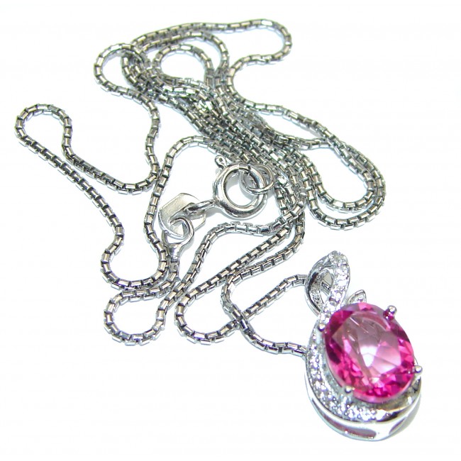 Oval cut Pink sapphire .925 Sterling Silver handcrafted necklace