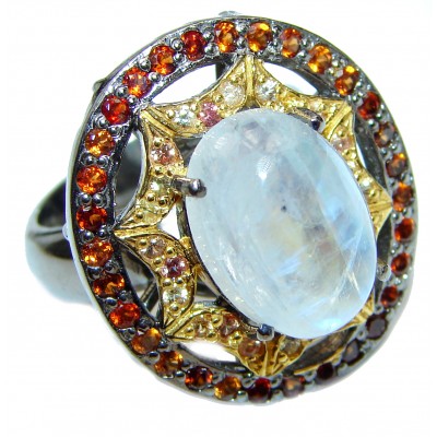 Rainbow Moonstone Tsavorite Garnet .925 Sterling Silver handmade Ring size 8