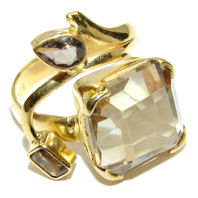 Champagne Smoky Topaz 14K Gold over .925 Sterling Silver Ring size 7 3/4