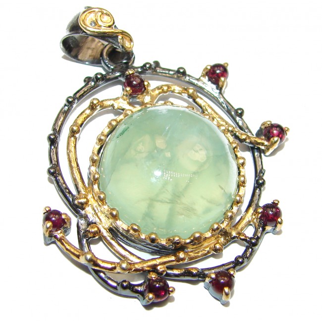 Beautiful genuine Prehnite 14K Gold over .925 Sterling Silver handcrafted Pendant-