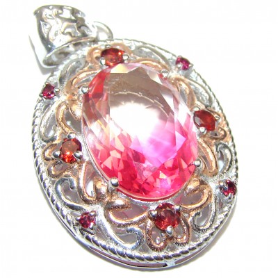 Deluxe Pear cut pink Topaz 18K Gold over .925 Sterling Silver handmade Pendant
