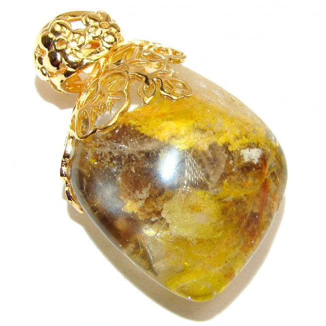 Golden natural Baltic Amber 18K Gold over .925 Sterling Silver handmade Pendant