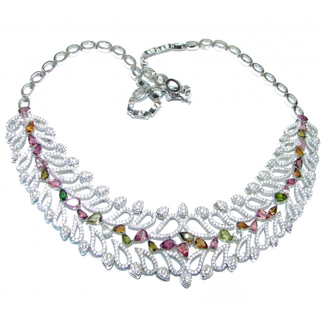 Large authentic Brazilian Tourmaline .925 Sterling Silver handcrafted Statement necklace