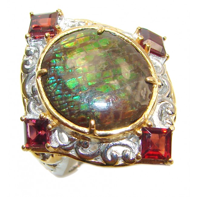 Genuine Canadian Ammolite 18K Gold over .925 Sterling Silver handmade ring size 67 1/4