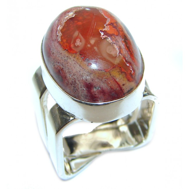 Orange Power Precious Mexican Opal .925 Sterling Silver handmade ring s. 5