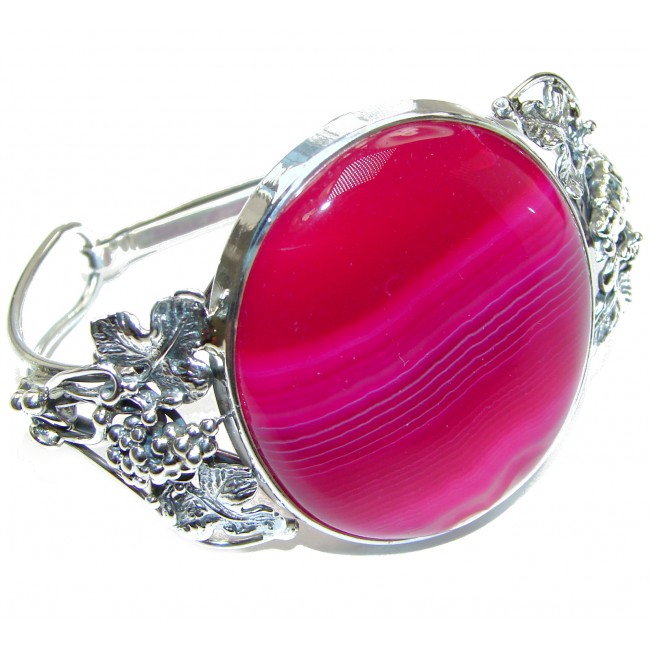 Pink Moon Huge Botswana Agate oxidized .925 Sterling Silver handcrafted Bracelet