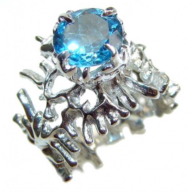 Poseidon Swiss Blue Topaz .925 Sterling Silver handmade Ring size 6