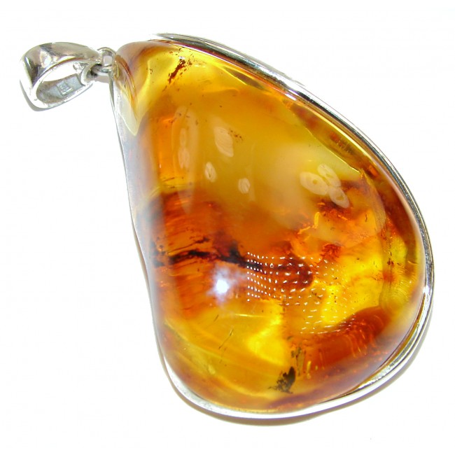Large Natural Golden Baltic Amber .925 Sterling Silver handmade Pendant