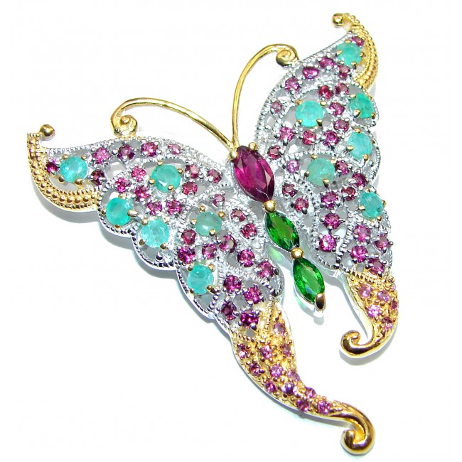 Incredible Butterfly Natural Kashmir Ruby 925 Sterling Silver Pendant Brooch
