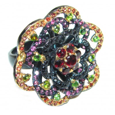 Large Genuine Ruby black rhodium .925 Sterling Silver handcrafted Statement Ring size 9