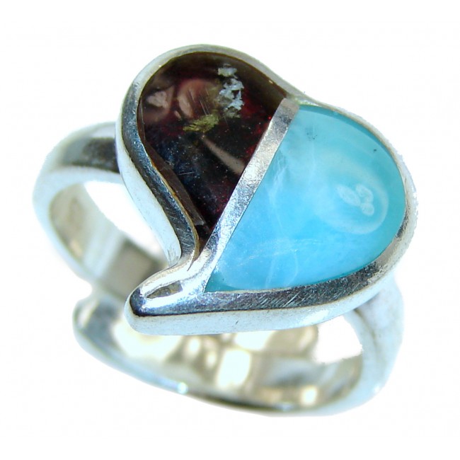 Perfect Together genuine Larimar Amber .925 Sterling Silver handmade Ring s. 7 1/2