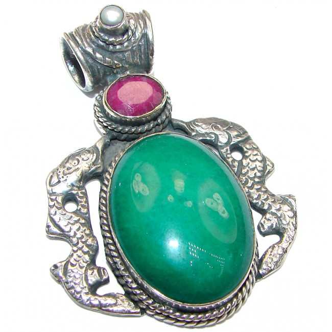 Genuine green Turquoise .925 Sterling Silver handcrafted Pendant