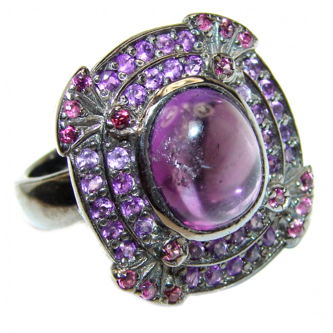 Miriam Spectacular Natural Amethyst black rhodium over .925 Sterling Silver handcrafted ring size 8