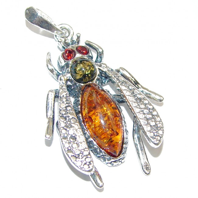 Wasp Design Polish Amber .925 Sterling Silver handcrafted Pendant