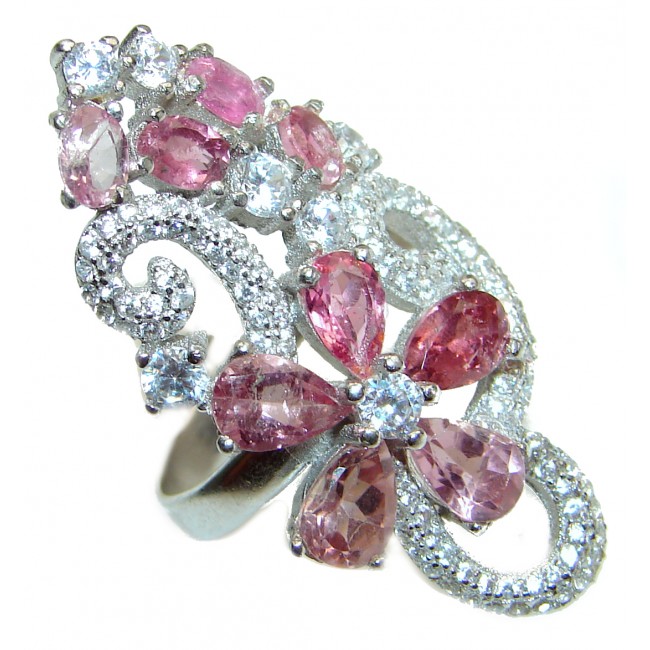 Natural Pink Tourmaline .925 Sterling Silver Statement ring size 7
